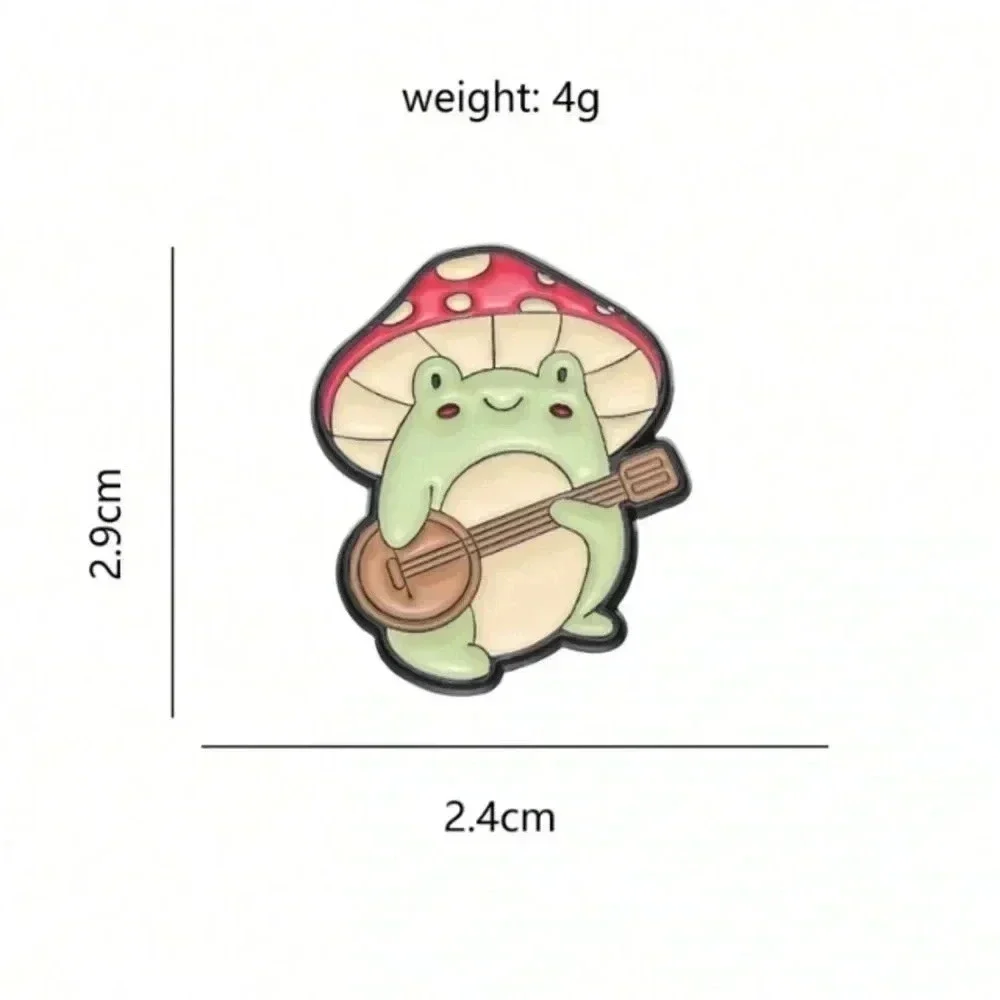 1 piece unisex green red white frog with mushroom enamel pin backpack clothes